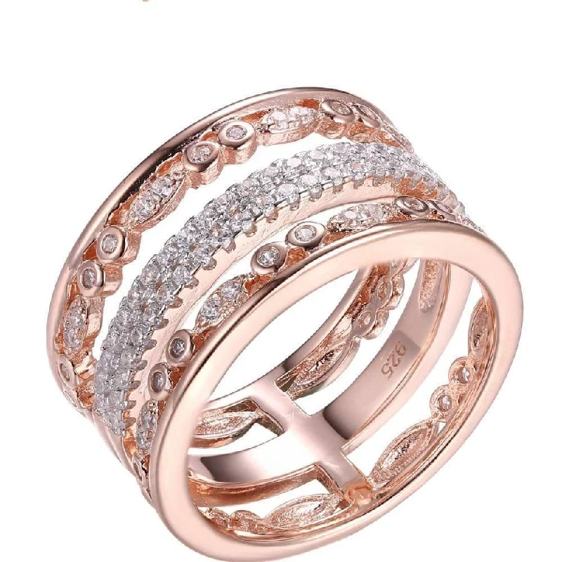 oval cut engagement rings for women -fashion necklaces for women -Three-Stack Of Goodness Created Diamond Rose Gold Ring