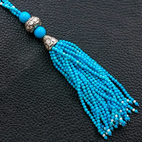 luxury diamond necklaces for women -luxury diamond necklaces for women -Turquoise & Diamond Double Tassel Necklace