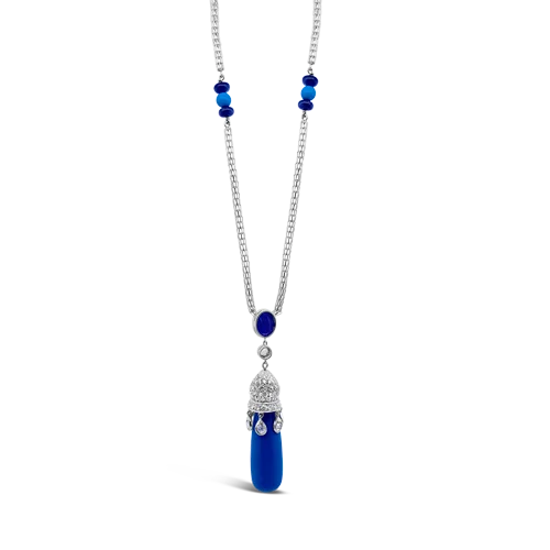 hand-crafted gold necklaces for women -sparkling crystal necklaces for women -Turquoise, Sapphire & Diamond Estate Necklace