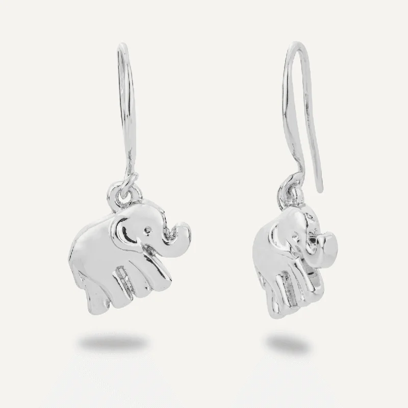 crystal stud earrings -women’s crystal charm necklaces -Emily Elephant Hook Earrings In Silver-Tone