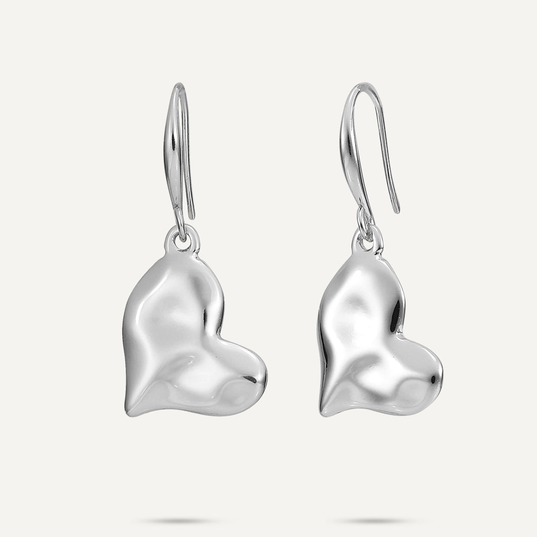 diamond stud earrings for women -lucky charm necklaces for women -Drop Heart Earrings In Silver-Tone