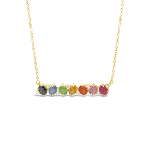 luxury fashion necklaces for women -women’s elegant silver necklaces -Multi-color Sapphire & Diamond Bar Necklace