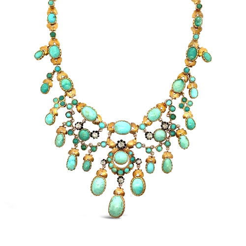 designer choker necklaces for women -women’s engagement pendant necklaces -French Turquoise & Diamond Estate Necklace