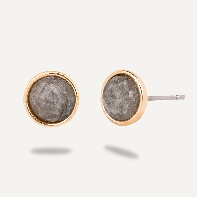 handmade earrings for women -cute necklaces for women -Natural Labradorite Stone Studs In Gold-Tone