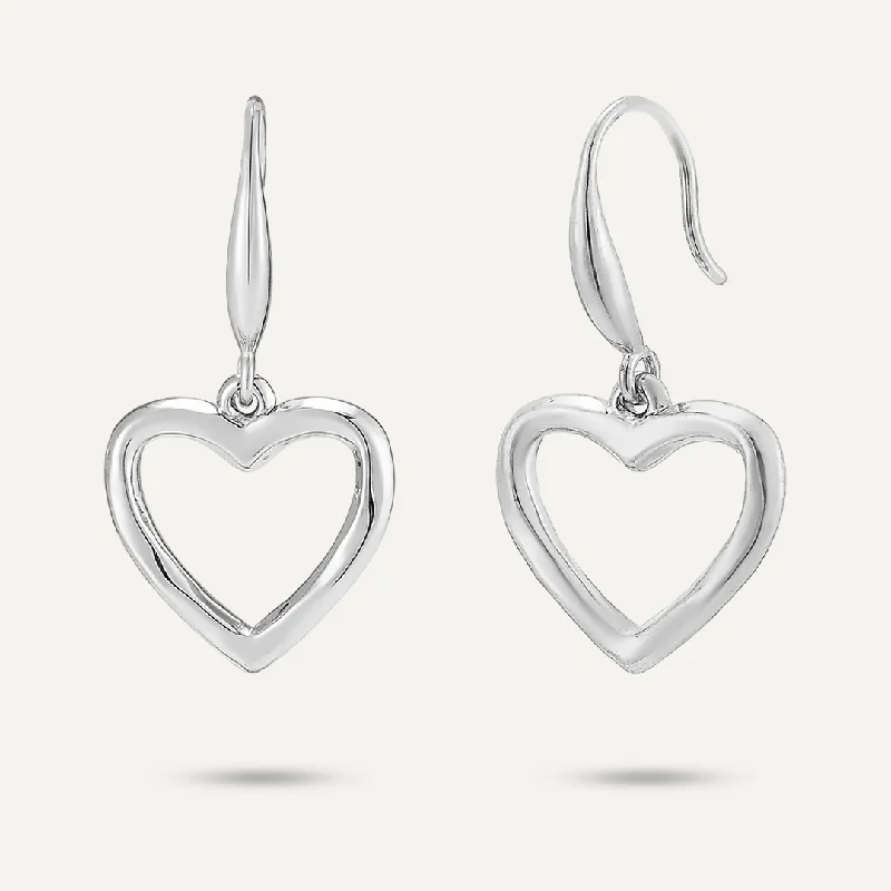 timeless earrings for women -handcrafted necklaces for women -Contemporary Heart Hook Earrings In Silver-Tone