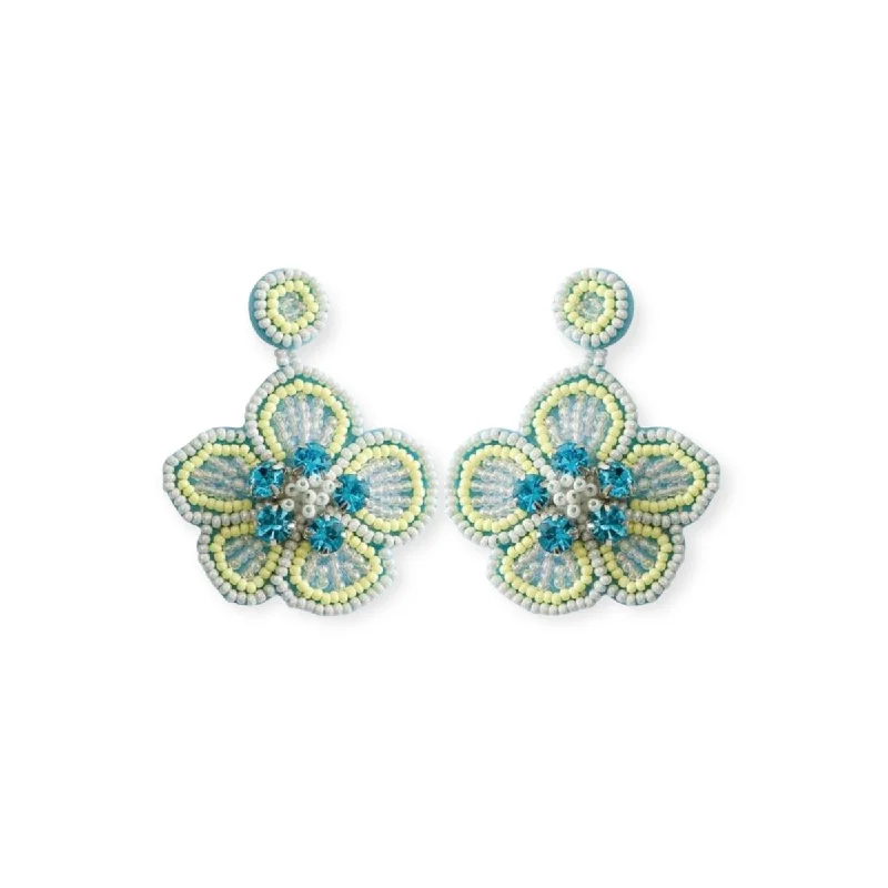 hoop earrings for evening wear -stunning statement necklaces for women -Blue Flower Beaded Vacation Drop Earrings, SALE