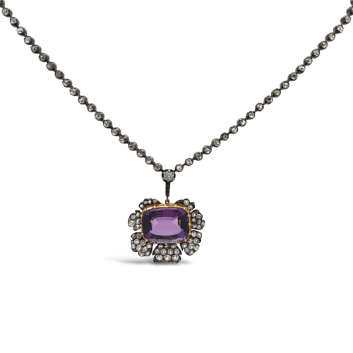 stunning statement necklaces for women -women’s designer choker necklaces -Amethyst & Diamond Flower Necklace