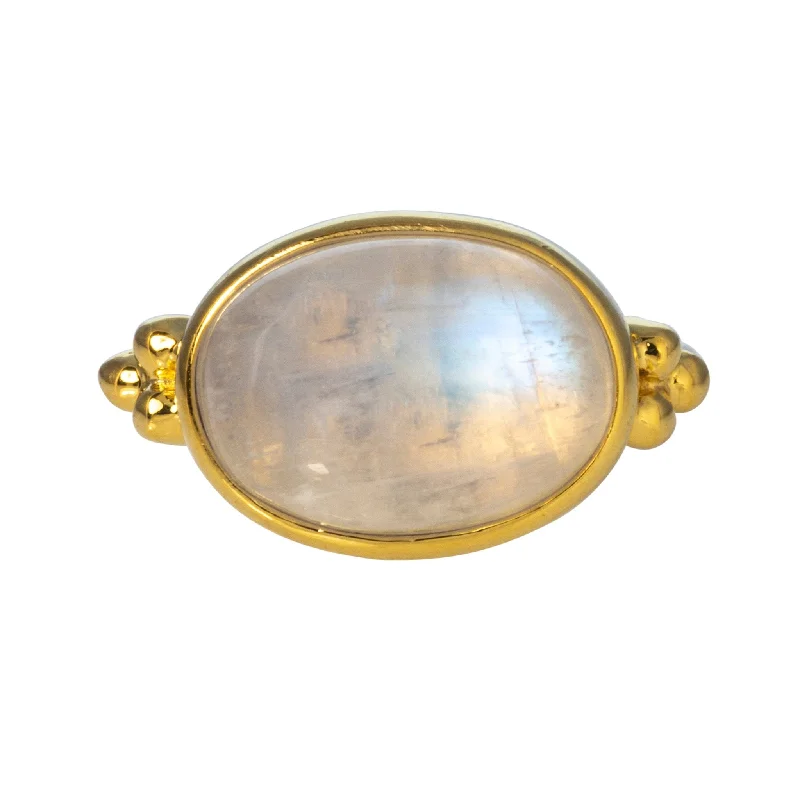 trendy rings for women -elegant necklaces for women -Mazza Moonstone 14K Yellow Gold Capri Ring