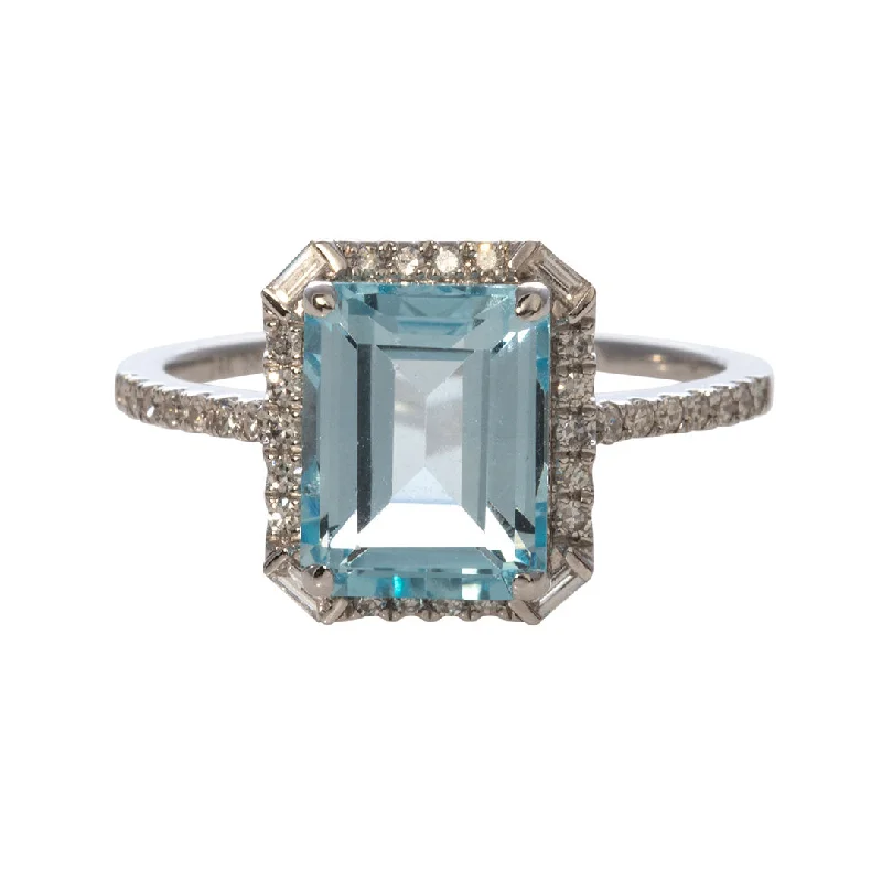 classic engagement rings -birthday gift necklaces for women -Emerald Cut Blue Topaz & Diamond 14K White Gold Ring