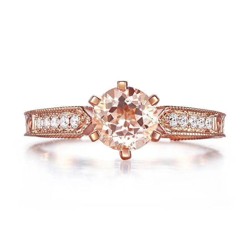 engagement rings with black diamonds -women’s sparkling necklaces -14K Rose Gold Vintage Peach Morganite Natural Diamond Ring