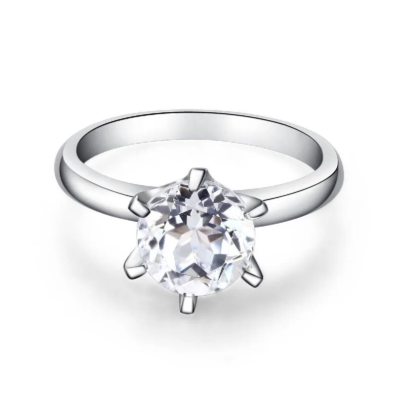 silver engagement rings -unique charm necklaces for women -14K White Gold 2ct Topaz 6 Claws Solitaire Ring