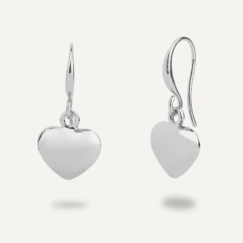 fashion earrings for women -long necklaces for women -Emily Heart Drop Earrings In Silver-Tone