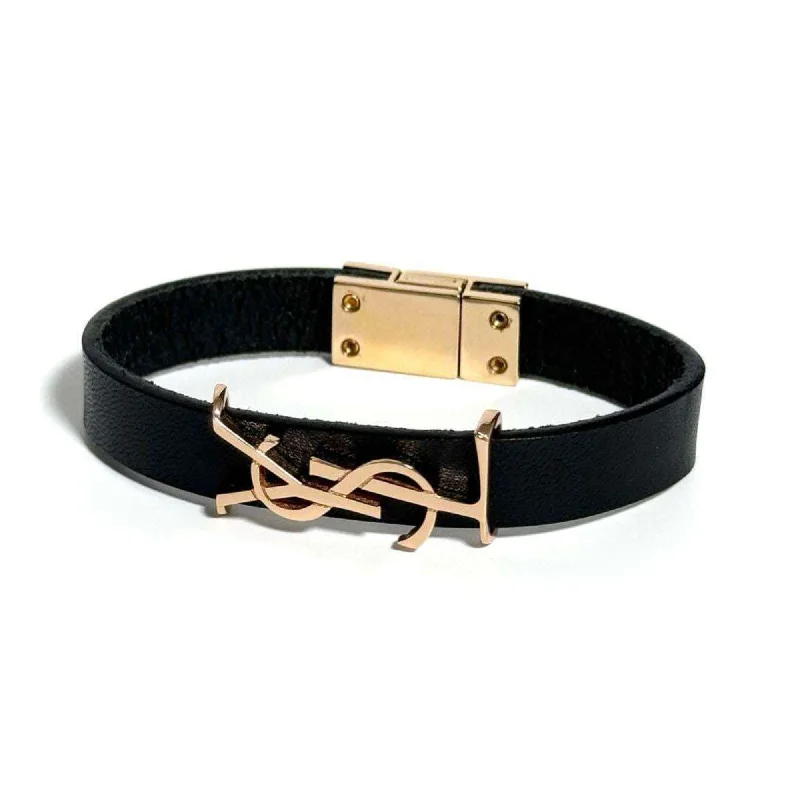 statement bangles for women -bohemian necklaces for women -Saint Laurent  pink  Leather Metal Charm Bracelet (Pre-Owned)