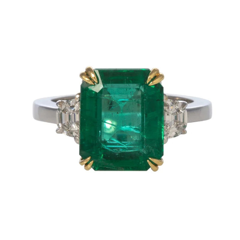 custom rings for women -choker necklaces for women -4.99ct Emerald & Diamond Three-Stone 18K Gold Ring