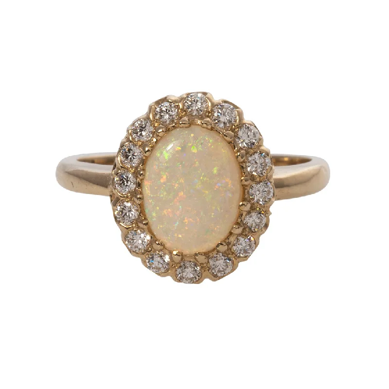 colorful rings for women -women’s pearl pendants -Oval Opal & Diamond Cluster 14K Yellow Gold Ring