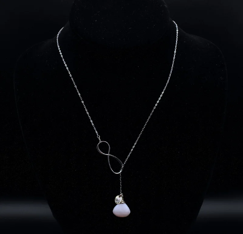 classic necklaces for women -classic necklaces for women -Sterling Silver Infinity Lariat Necklace with Pink Opal - 18.75"