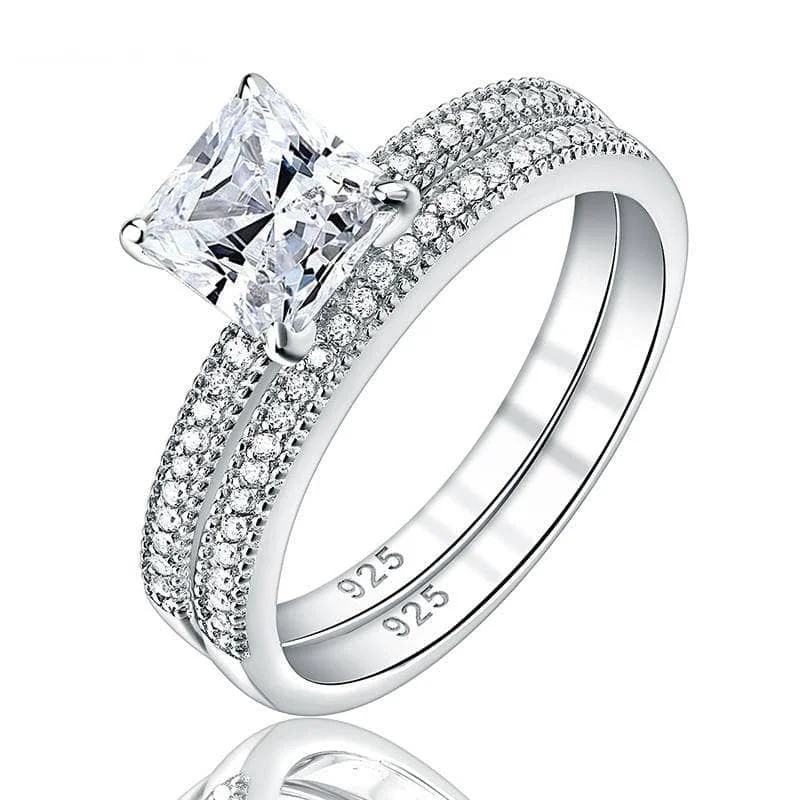 anniversary engagement rings -wedding gift necklaces for women -1.3 Ct Princess Cut Created Diamond Ring Set