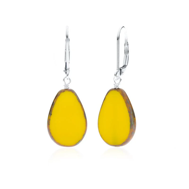 custom hoop earrings for women -high-end necklaces for women -Yellow Glass Beaded Teardrop Earring