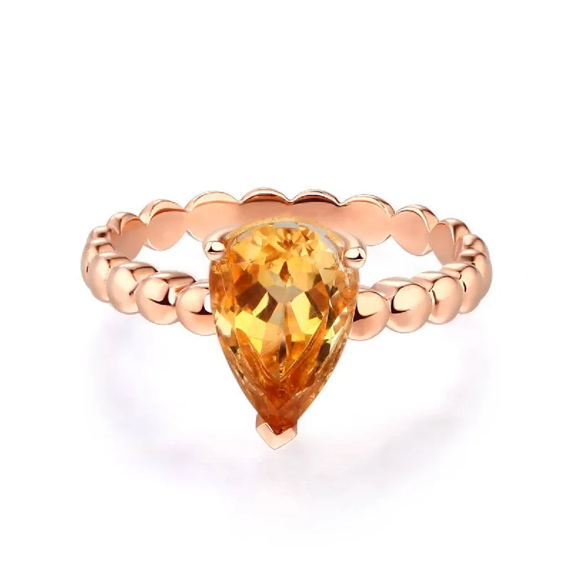 alternative engagement rings -adjustable necklaces for women -14K Rose Gold 1.6ct Pear Citrine Solitaire Ring