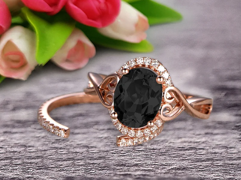 affordable custom engagement rings -women’s layered gold necklaces -Art Deco 1.50 Carat Oval Cut Black Diamond Moissanite Engagement Ring Wedding Set On 10k Rose Gold Shining Startling Ring Anniversary Gift