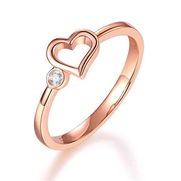 classic princess cut engagement rings -women’s crystal charm necklaces -14K Rose Gold Heart Ring 0.02Ct Natural Diamond