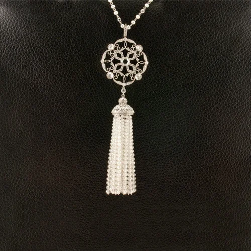 engagement pendant necklaces for women -contemporary necklaces for women -Diamond Bead & Pearl Tassel Necklace