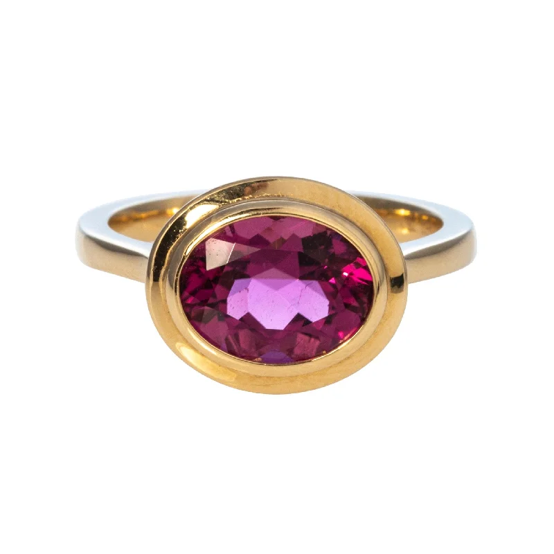 birthstone rings for women -women’s sparkling necklaces -Goshwara Oval Rubellite Bezel Set 18K Gold Ring