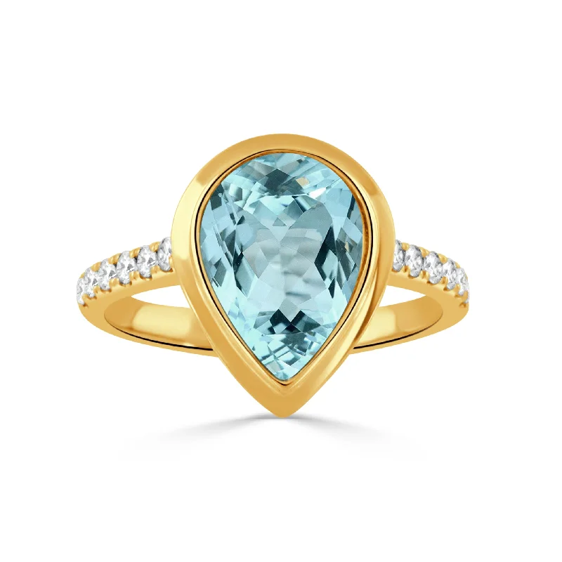 chic promise rings for women -designer name necklaces for women -Pear Blue Topaz & Pavé Diamond 18K Yellow Gold Ring