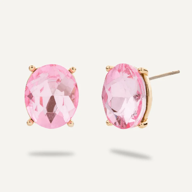 fancy earrings for women -beautiful gemstone necklaces for women -Pink Crystal Stud Earrings In Gold-Tone