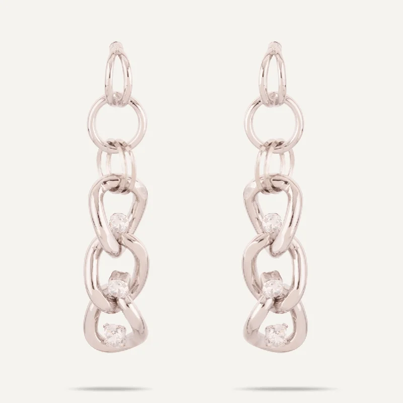 classic diamond earrings -chunky necklaces for women -Alesha Cubic Zirconia Geometric Chain-Link Earrings In White Gold-Tone