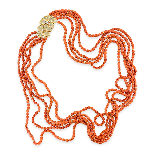 layered chain necklaces for women -layered chain necklaces for women -Coral Bead & Diamond Necklace