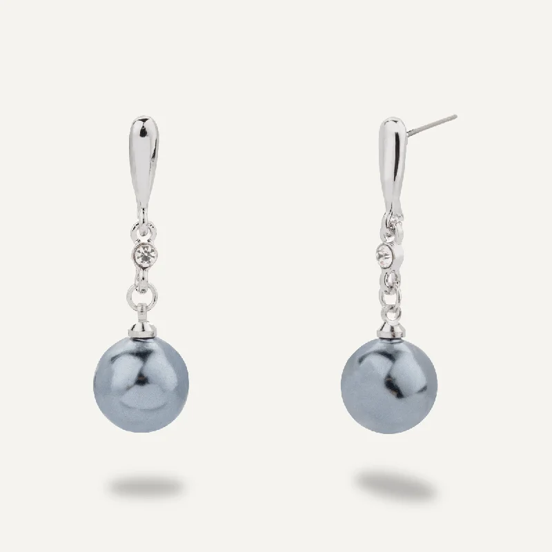 hoop earrings for women -trendy necklaces for women -Classic Grey Pearl Drop Earrings In Silver-Tone