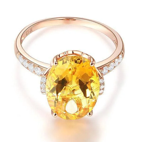 vintage engagement rings for women -personalized necklaces for women -14K Rose Gold Ring 5.2ct Citrine 0.22ct Natural Diamond Ring