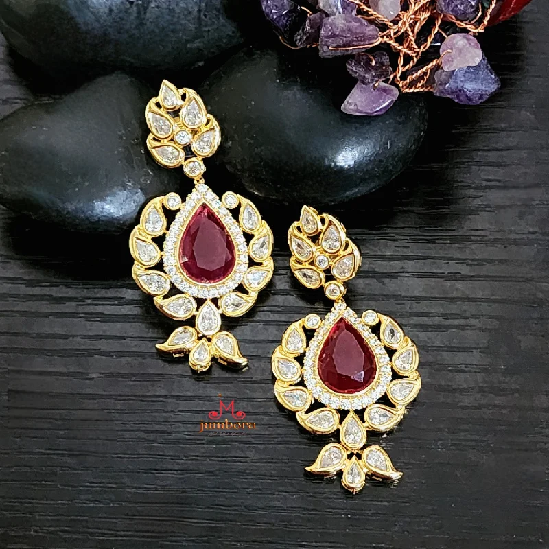 bridal stud earrings -delicate crystal necklaces for women -Contemporary Amrapali Red & White AD Zircon Earring