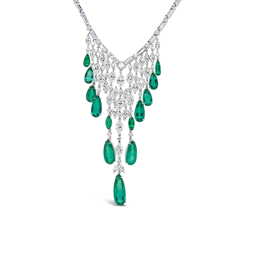 trendy choker necklaces for women -personalized birthstone necklaces for women -Emerald & Diamond Bib Necklace