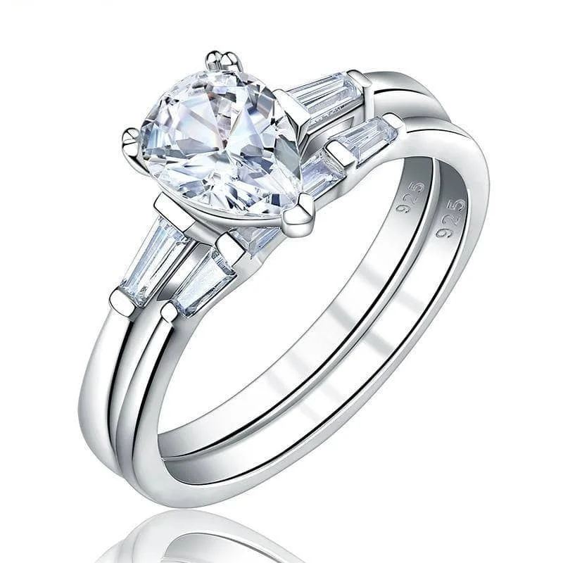 stackable engagement rings -pendant necklaces for women -1.9Ct Pear Cut Created Diamond Ring Set