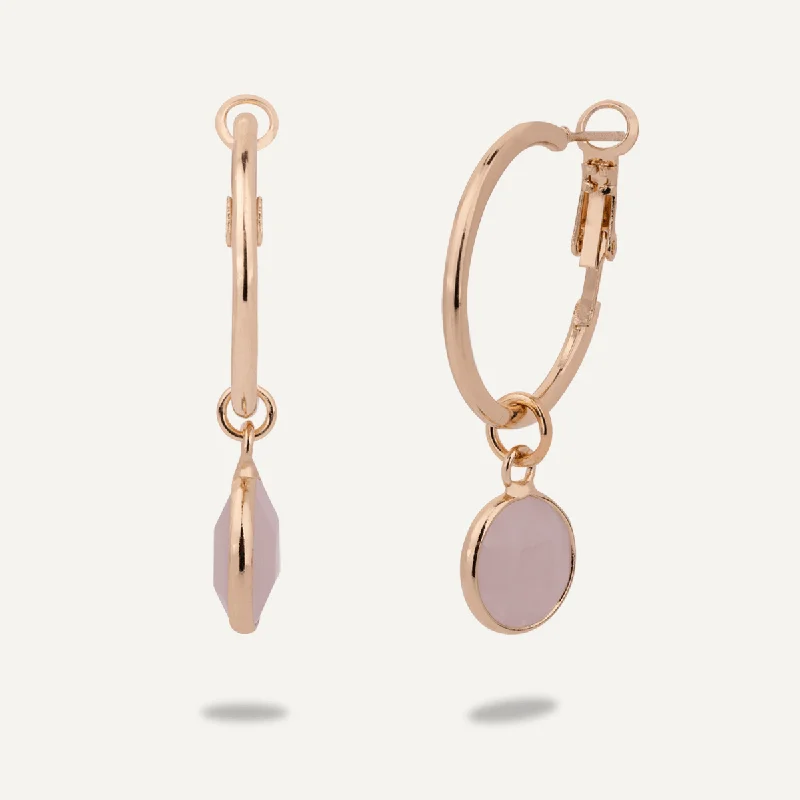 luxury drop earrings -stacked necklaces for women -Rose Quartz Circular Lever Earrings In Gold-Tone