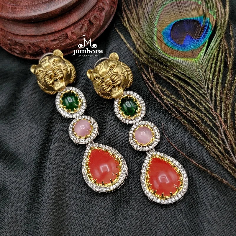 women’s ear cuff earrings -minimalist gold necklaces for women -Sabyasachi Inspired Multicolor AD Zircon Victorian Earring