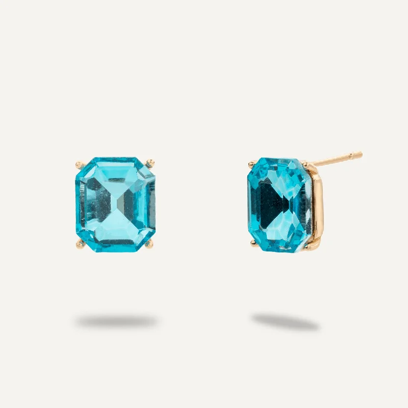 women’s birthstone earrings -designer necklaces for women -Aqua Blue Crystal Earrings In Gold-Tone