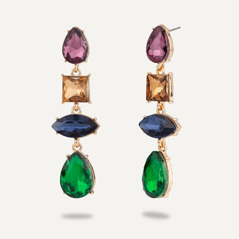 unique earrings for women -adjustable necklaces for women -Multi-Coloured Crystal Drop Earrings In Gold-Tone