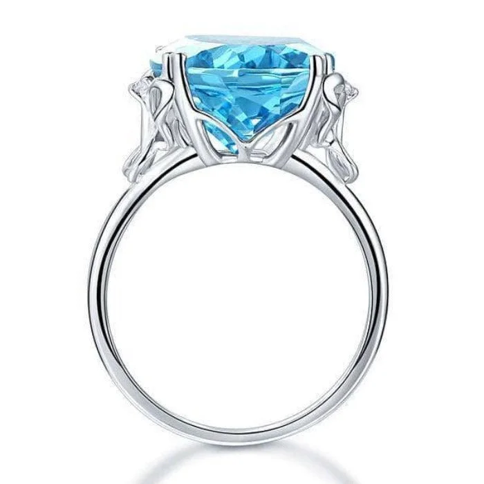 platinum diamond engagement rings -birthday gift necklaces for women -14K White Gold 10.3ct Oval Swiss Blue Topaz Diamond Ring