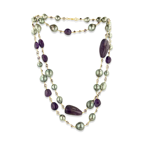 adjustable necklaces for women -adjustable necklaces for women -Tahitian Pearl & Amethyst Necklace