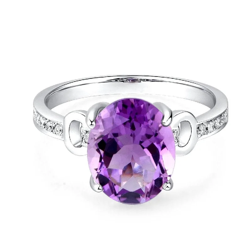 women’s contemporary engagement rings -romantic necklaces for women -14K White Gold 3.5ct Amethyst 0.097 Ct Natural Diamond Ring