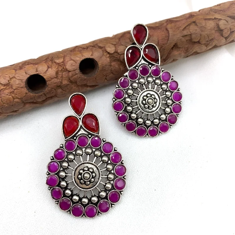 personalized earrings for women -simple necklaces for women -Contemporary Modern Trendy Oxidized Silver Earring with Ruby red stones