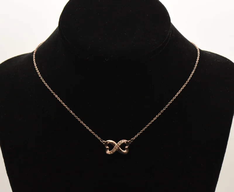 delicate crystal necklaces for women -women’s pearl pendants -Vintage Copper Tone Sterling Silver Infinity Double Heart Pendant Necklace