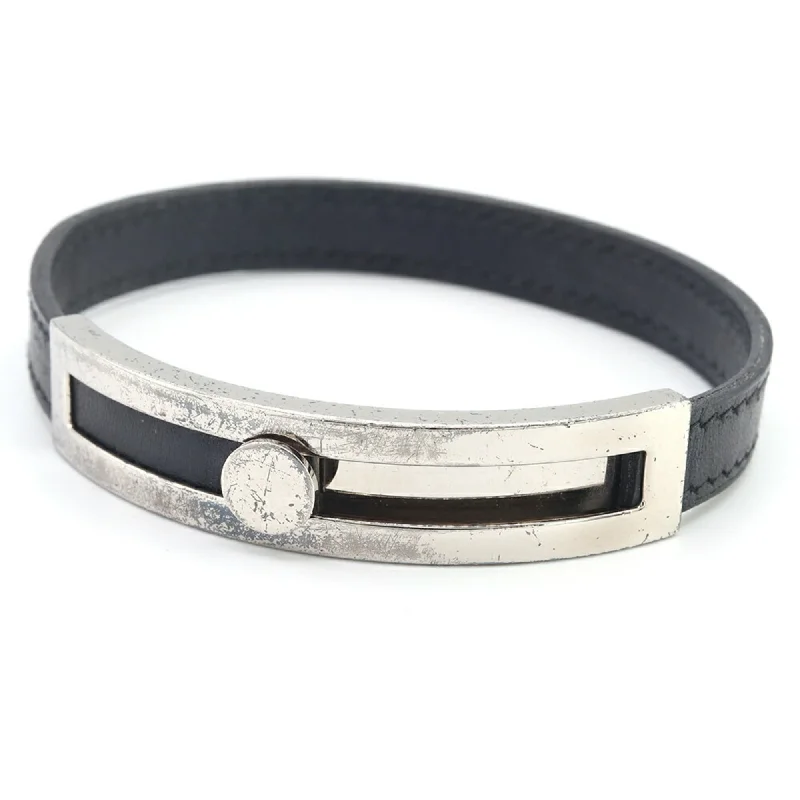 bangles with diamonds for women -elegant necklaces for women -Hermes  Leather Metal Bangle (Pre-Owned)