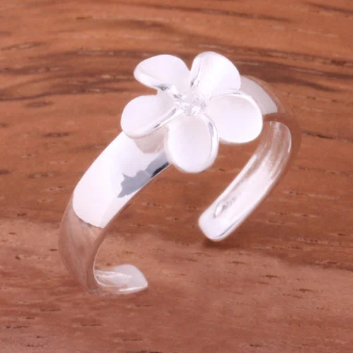 bridesmaid rings for women -bridal shower necklaces for women -8mm Plumeria with Clear CZ Toe Ring