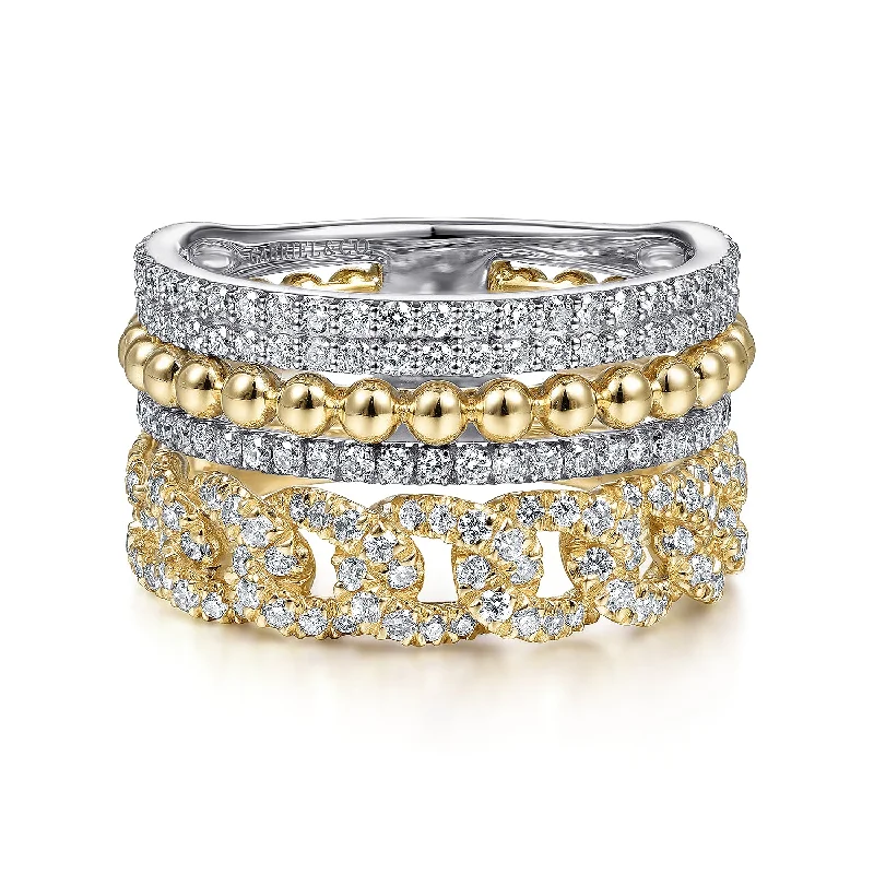 geometric rings for women -designer necklaces for women -14K 2-Tone Bujukan Diamond Stackable Ring