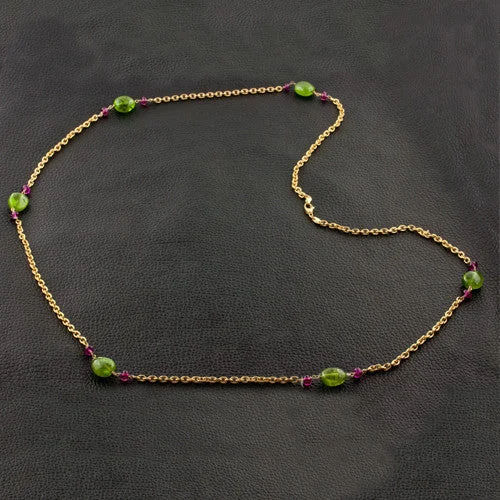 sparkling necklaces for women -vintage style necklaces for women -Peridot & Rubellite Bead Chain