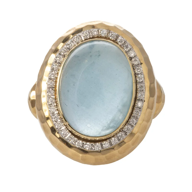 mixed metal rings for women -elegant pendant necklaces for women -Mazza Oval Cabochon Aquamarine & Diamond 14K Gold Ring